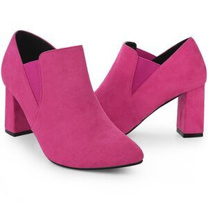 Pointy Toe Slip on Chunky Heels Hot Pink Chelsea Ankle Booties